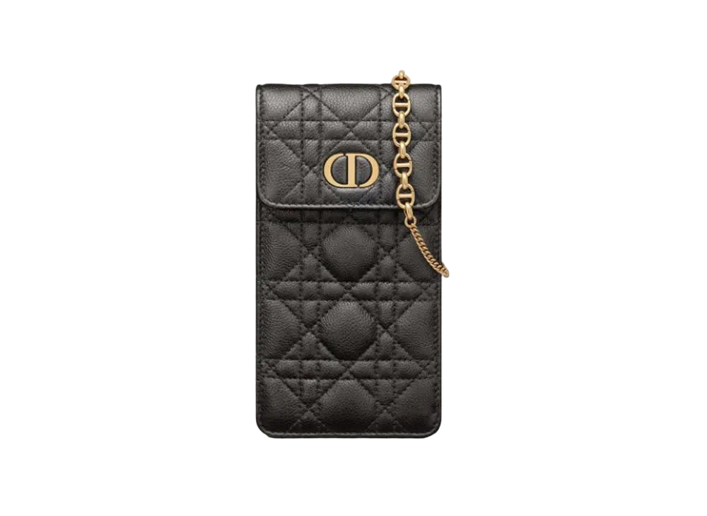 Dior Caro Phone Holder Cannage Calfskin "Black"