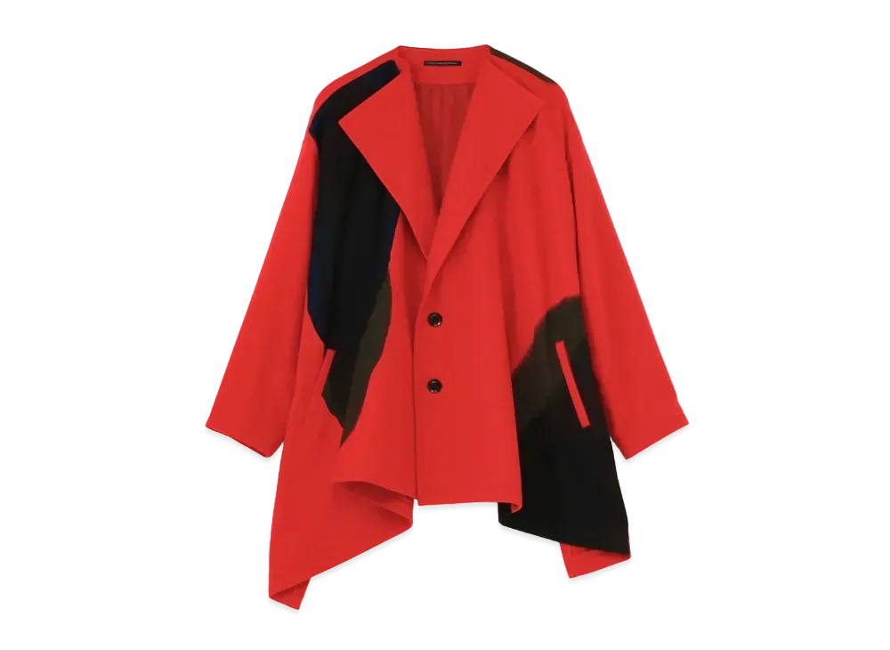 Yohji Yamamoto Y's WOOL FLANNEL BLURRY DOT NO COLLAR SHORT COAT "Red"