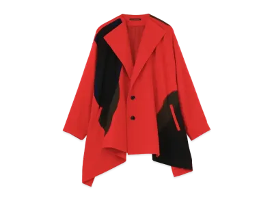 Yohji Yamamoto Y's WOOL FLANNEL BLURRY DOT NO COLLAR SHORT COAT "Red"