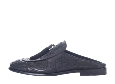 ANGELO RUFFO Embroide"Red" Leather Mules "Black" 500-32796-L