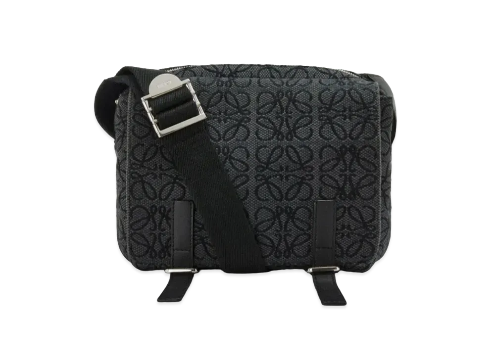 LOEWE Xs Military Messenger Bag In Anagram Jacquard And Calfskin "Anthracite / Black"