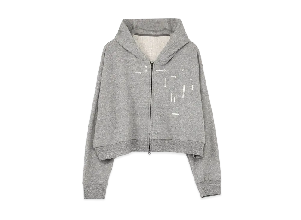 Yohji Yamamoto Y's FLEECE BUTTON HOLE FOAM PRINT SHORT HOODIE "Gray"