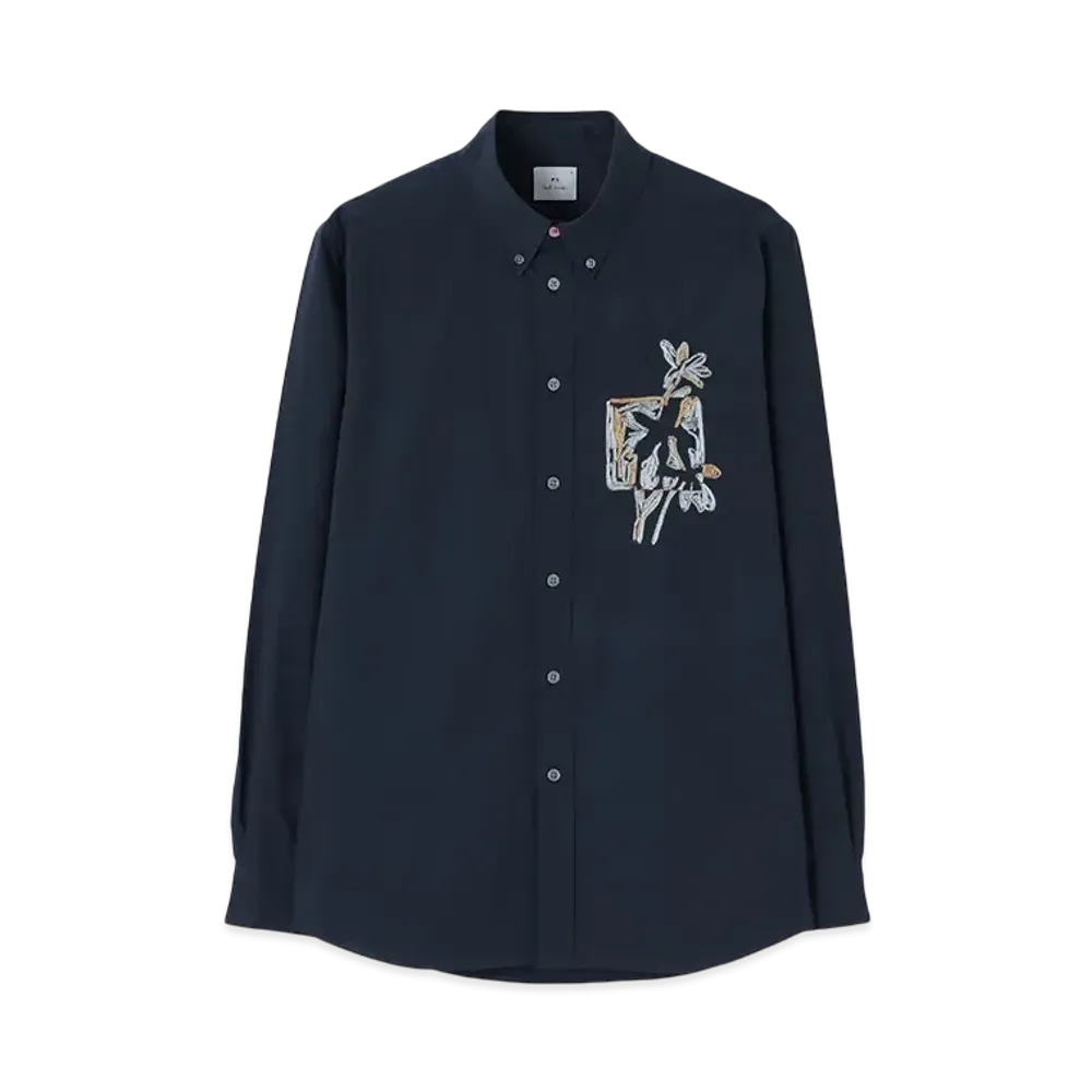 Paul Smith Drawn Floral Embroidery Shirt "Navy"