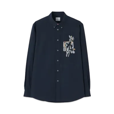 Paul Smith Drawn Floral Embroidery Shirt "Navy"