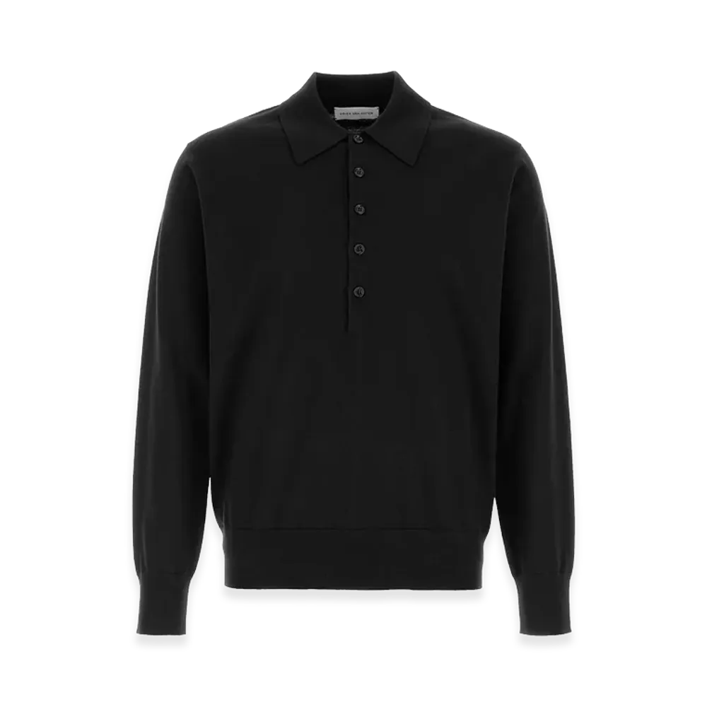 DRIES VAN NOTEN Wool Muano Long Sleeve Polo Shirt "Black"