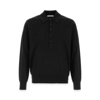 DRIES VAN NOTEN Wool Muano Long Sleeve Polo Shirt "Black"