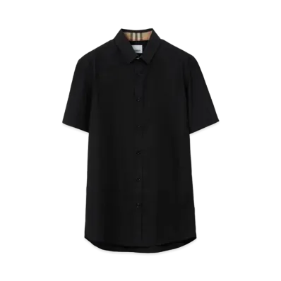 Burberry Men's Short Sleeve Monogram Motif Stretch Cotton Shirt "Black"