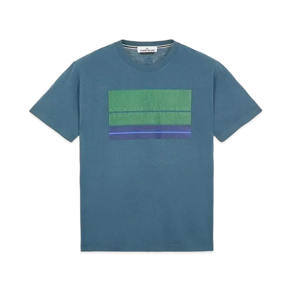 Stone Island 2NS90 COTTON JERSEY, 'LENTICULAR THREE' PRINT_SLIM FIT "Teal"