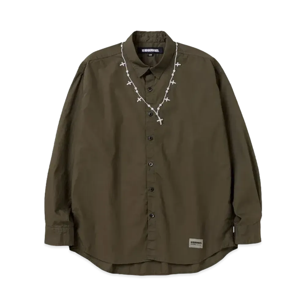 NEIGHBORHOOD Cross Embroidery Shirt LS "Olive Drab"