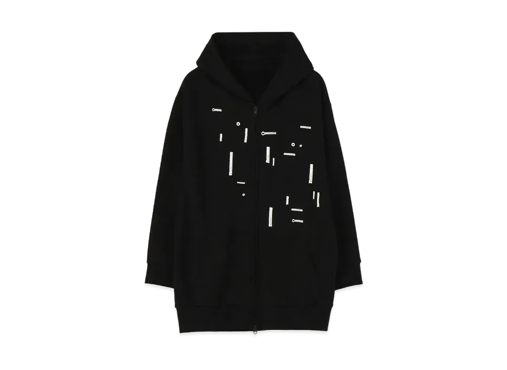 Yohji Yamamoto Y's FLEECE BUTTON HOLE FOAM PRINT LONG HOODIE "Black"