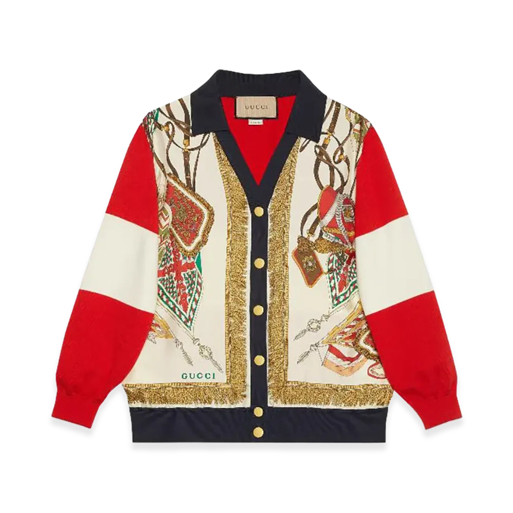 GUCCI Women's Extra Fine Wool Cardigan with Print "Multicolor"