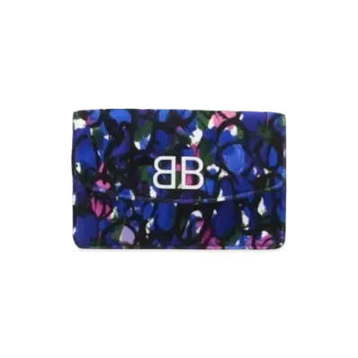 BALENCIAGA BB Quilted Velvet Chain Wallet "Blue/Pink"