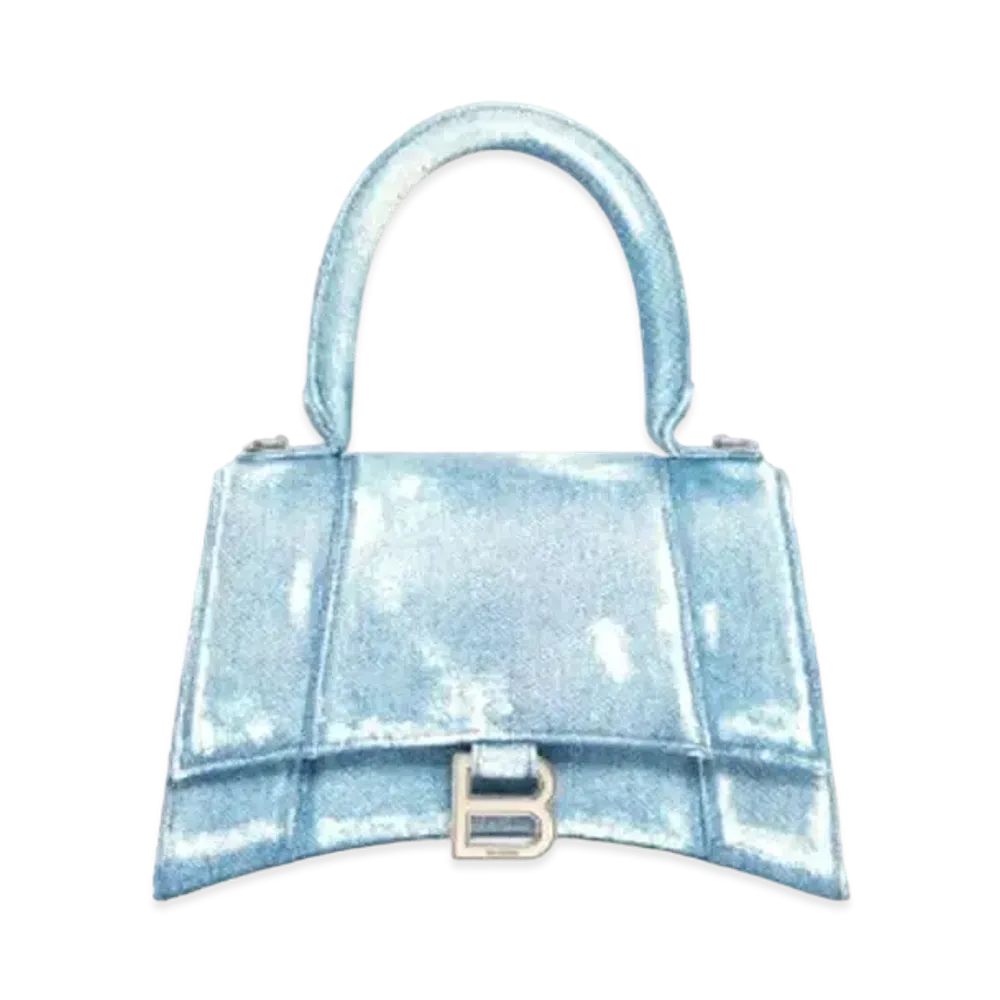 BALENCIAGA Hourglass Small Handbag In Denim Printed Nappa Calfskin in Indigo "Blue"