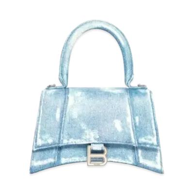 BALENCIAGA Hourglass Small Handbag In Denim Printed Nappa Calfskin in Indigo "Blue"