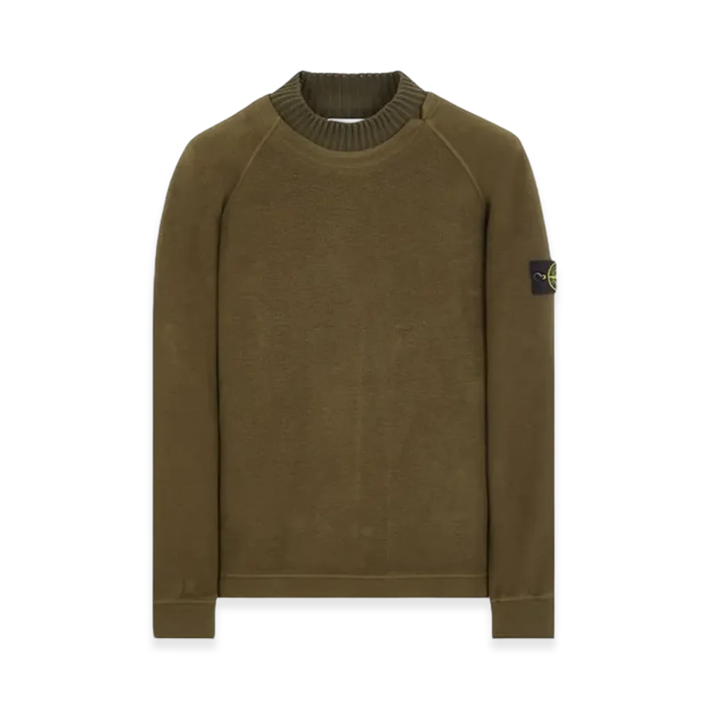 Stone Island 60954 Garmendt Dyed Gauzed Cotton Nylon Fleece Mock Turtleneck Sweatshirt - 23FW "Military Green"