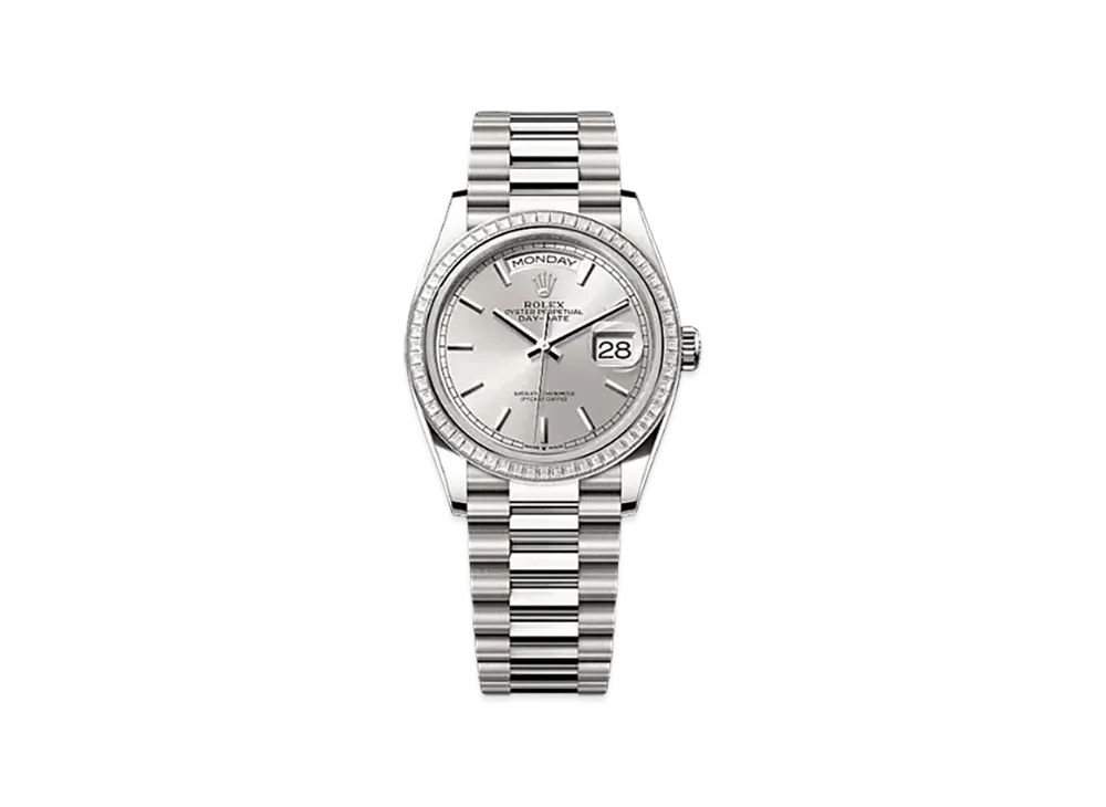 ROLEX Day-Date 36mm White Gold Diamond 128399TBR "Silver"