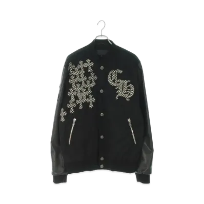 Chrome Hearts Letterman Honolulu Limited CH Multi Leather Patch Leather Sleeve Blouson "Black/White/Silver"