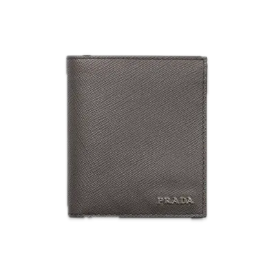 PRADA Saffiano Leather Wallet "Gray/Emerald"