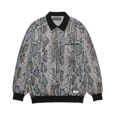 WACKO MARIA Python Jacquard Knit Polo Shirt "Light Gray"