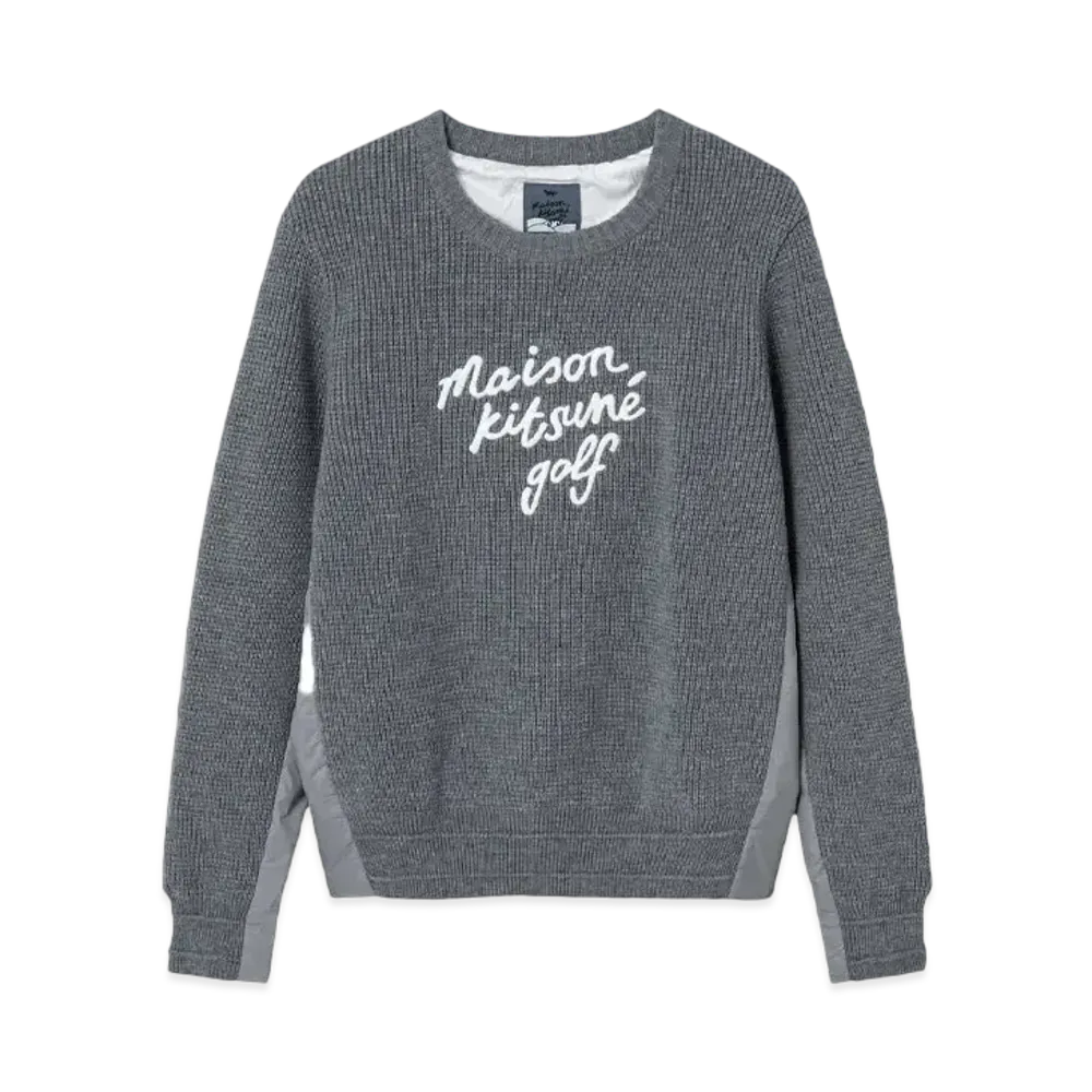 Maison Kitsune Script Logo Structured Pullover Sweater "Grey Melange"