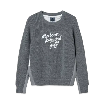 Maison Kitsune Script Logo Structured Pullover Sweater "Grey Melange"