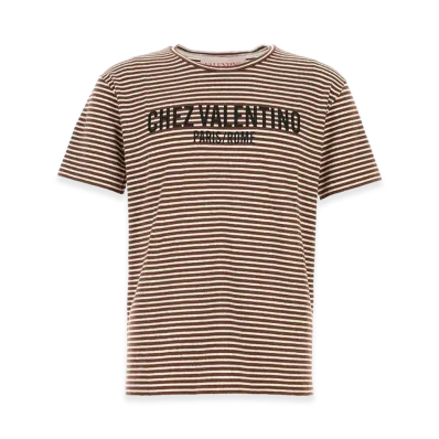 Valentino Embroidered Stretch Linen Blend T-Shirt "Stripped"