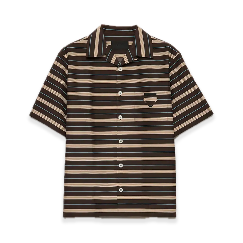 PRADA Stripe Cotton Bowling Shirt "Dark Brown"
