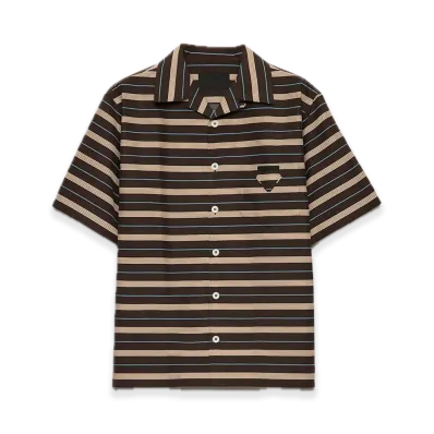 PRADA Stripe Cotton Bowling Shirt "Dark Brown"