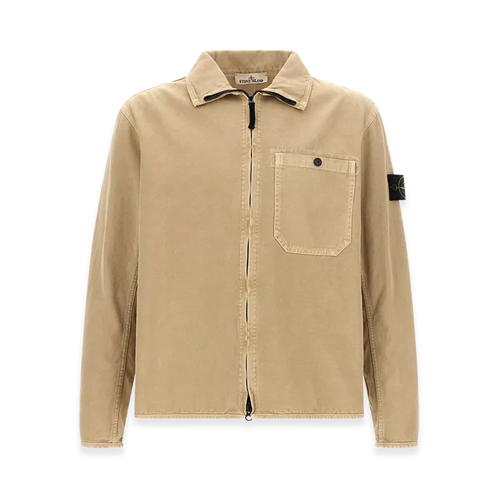 Stone Island Comfort Fit Cotton Overshirt With Zip "Beige"