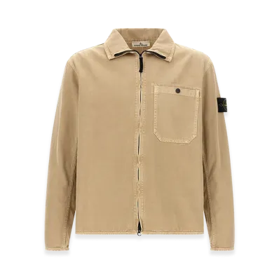 Stone Island Comfort Fit Cotton Overshirt With Zip "Beige"