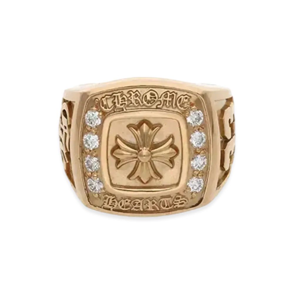 Chrome Hearts 22K Large Pave Diamond Ring "Yellow Gold"