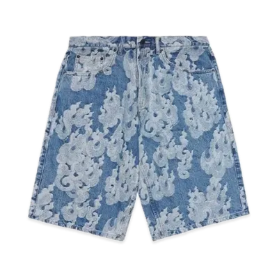 Supreme Flames Jacquard Baggy Denim Short "Washed Indigo"