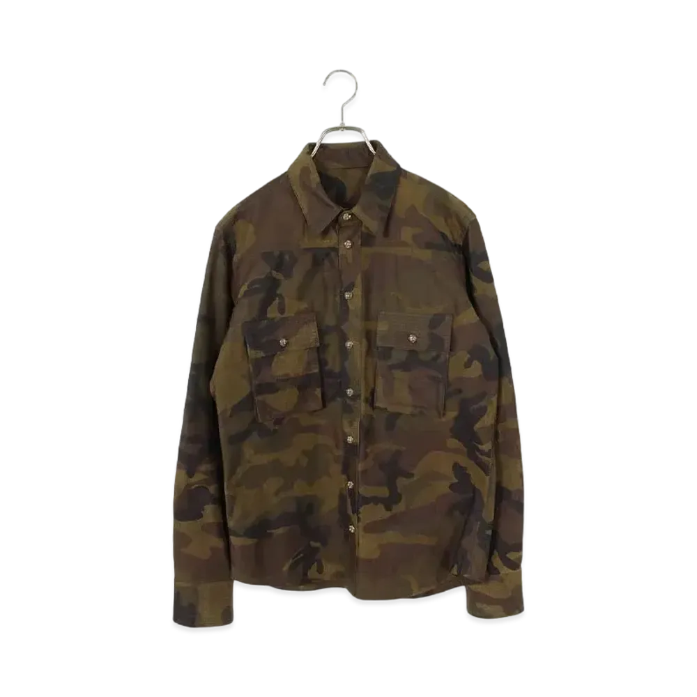Chrome Hearts Army Shirt Back BS Flare Oil Camouflage Leather Military L/S Shirt "Khaki"