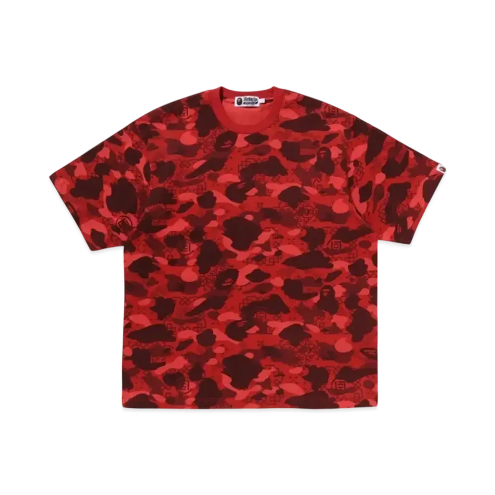 A BATHING APE x CLOT Camo Overprint Logo Relaxed Fit Tee "Red"