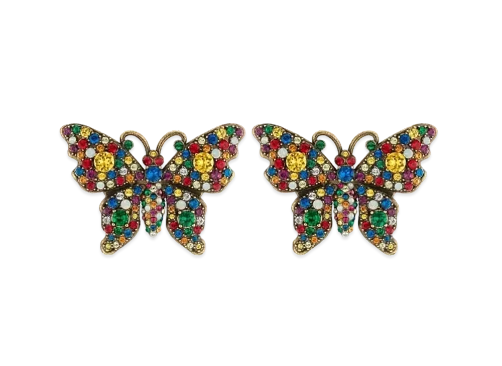 GUCCI Crystal Rivet Butterfly Earrings