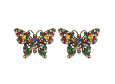 GUCCI Crystal Rivet Butterfly Earrings