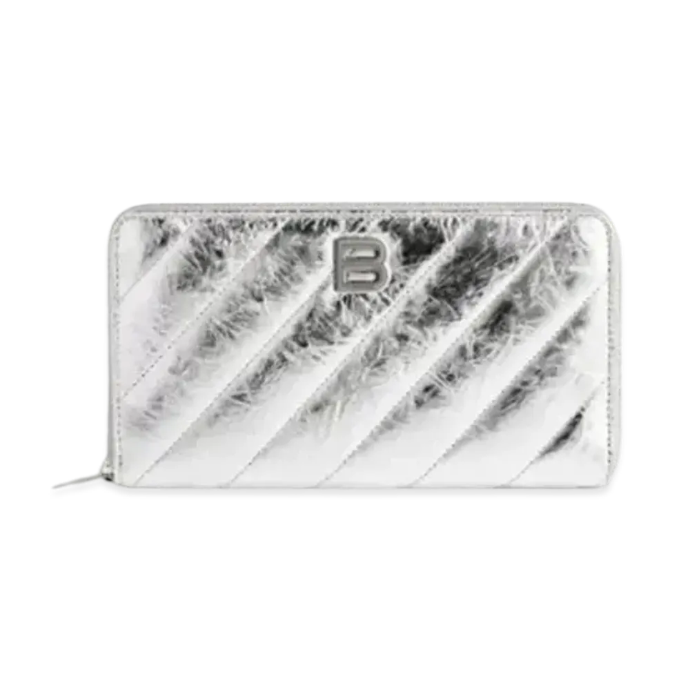 BALENCIAGA Crush Continental Wallet Metallic Quilt "Silver"