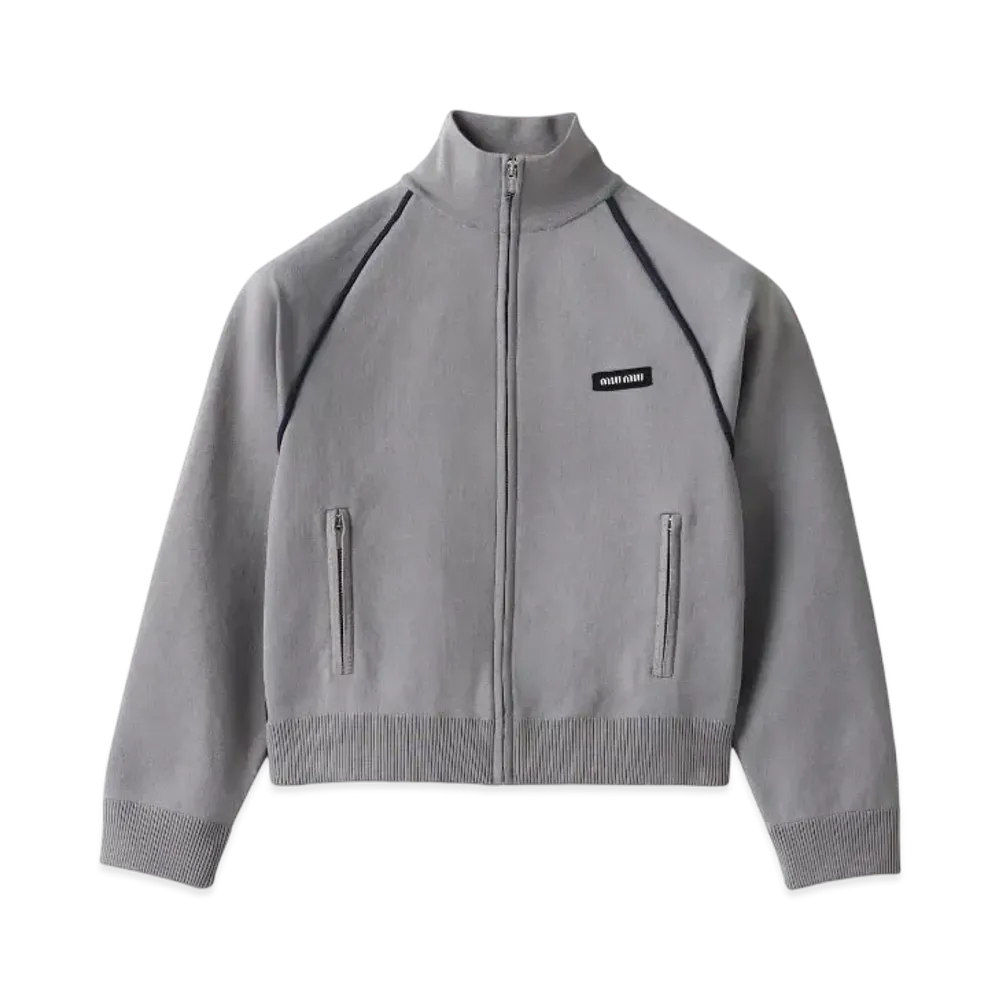 MIUMIU Women's Technical Yarn Zipper Cardigan "Gray/Navy"