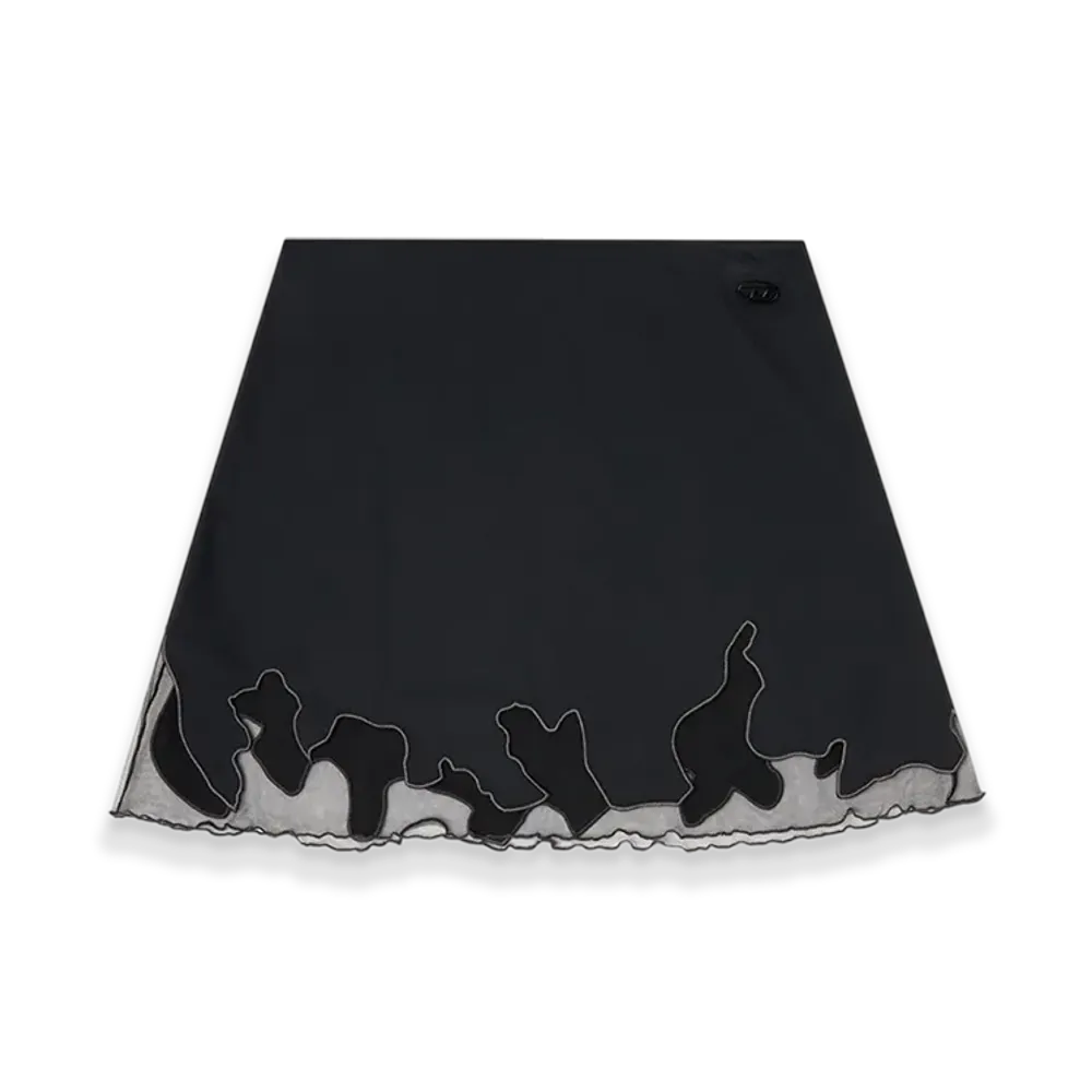 Diesel O-Lane-R1 Nylon Mini Skirt With Tulle Insert "Black"