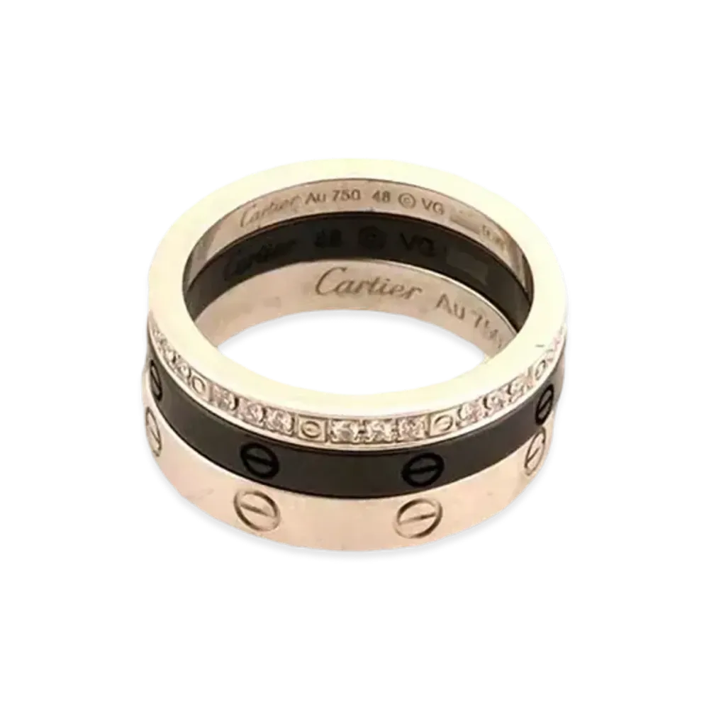 Cartier Love Ring Three Hoop Diamond "Pink Gold" Ceramic