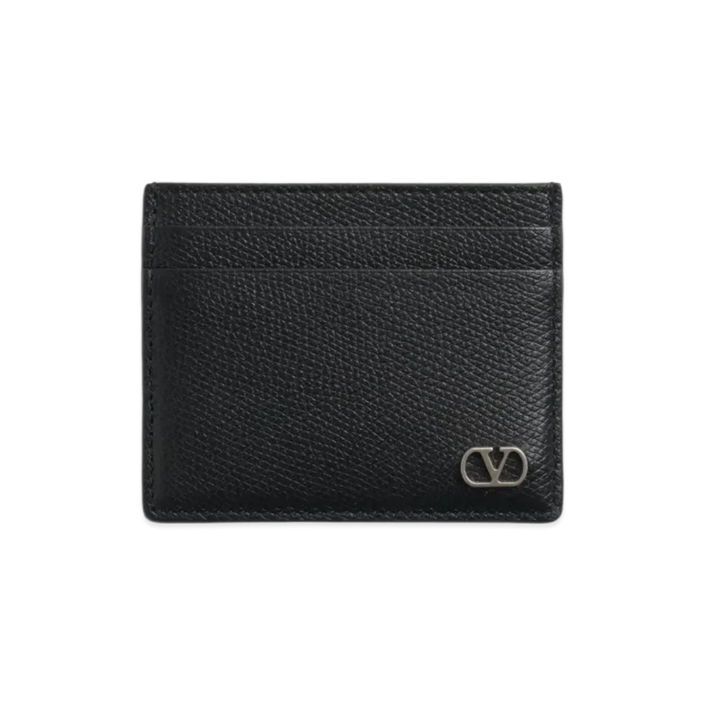 Valentino V Logo Signature Garnet Calfskin Card Holder "Black"