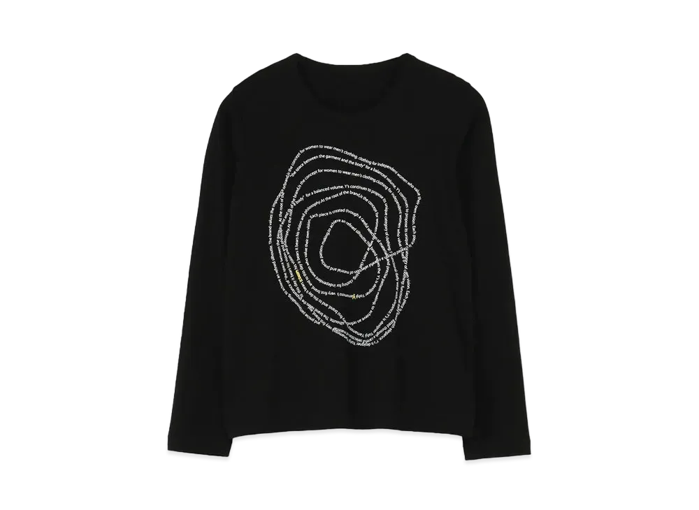 Yohji Yamamoto Y's MESSAGE PIGMENT PRINT ROUND NECK LONG SLEEVE T "Black"