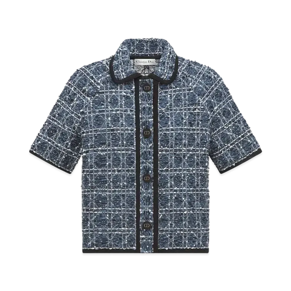 Dior Short-Sleeved Cannage Jacket Cotton-Blend Tweed "White/Blue"