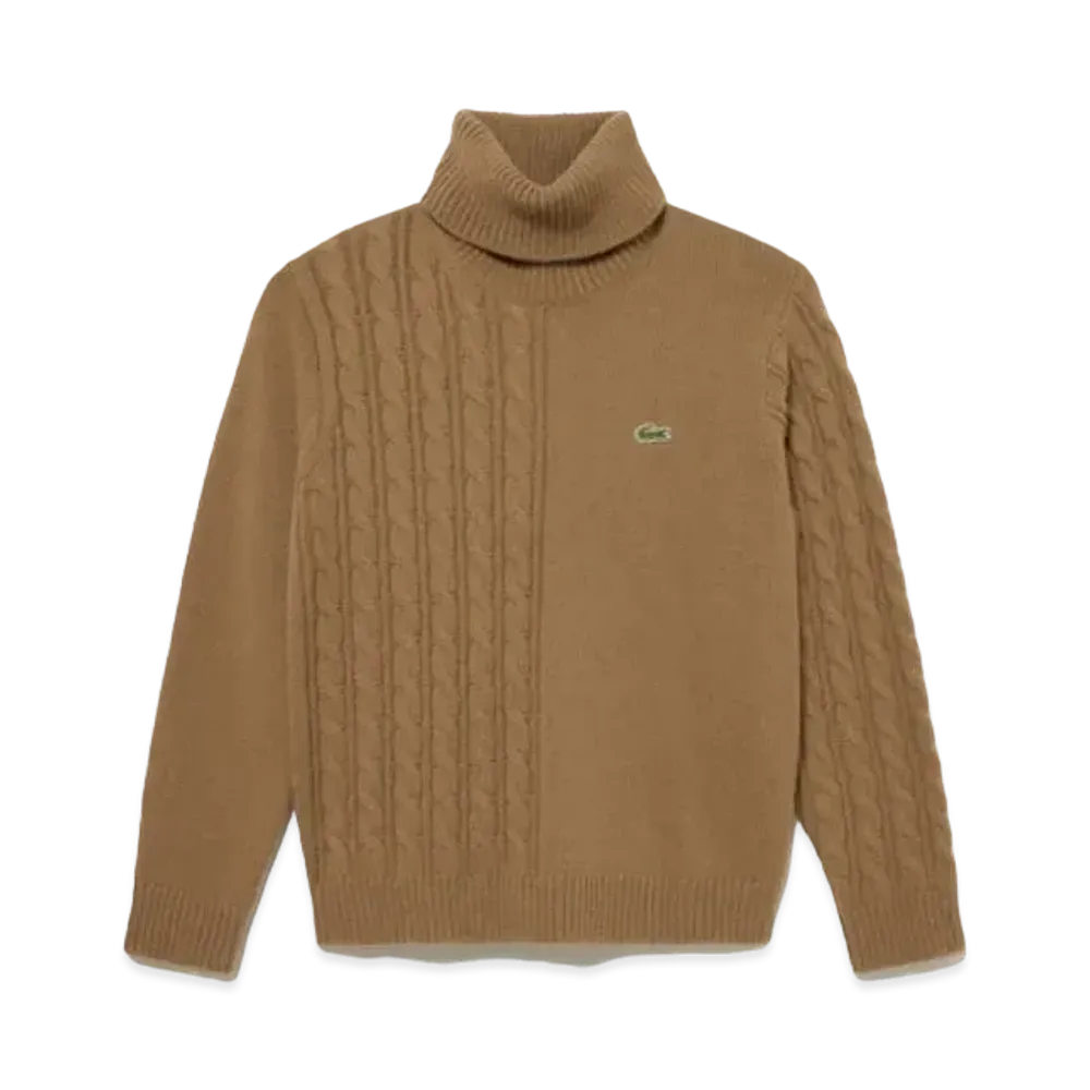 LACOSTE Asymmetry Turtle Neck Knit Sweater "Brown"