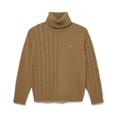 LACOSTE Asymmetry Turtle Neck Knit Sweater "Brown"