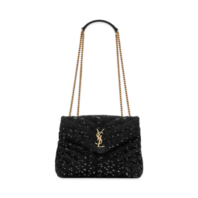 SAINT LAURENT Loulou Small In Matelasse Y Leather, Satin And Sequins "Black"