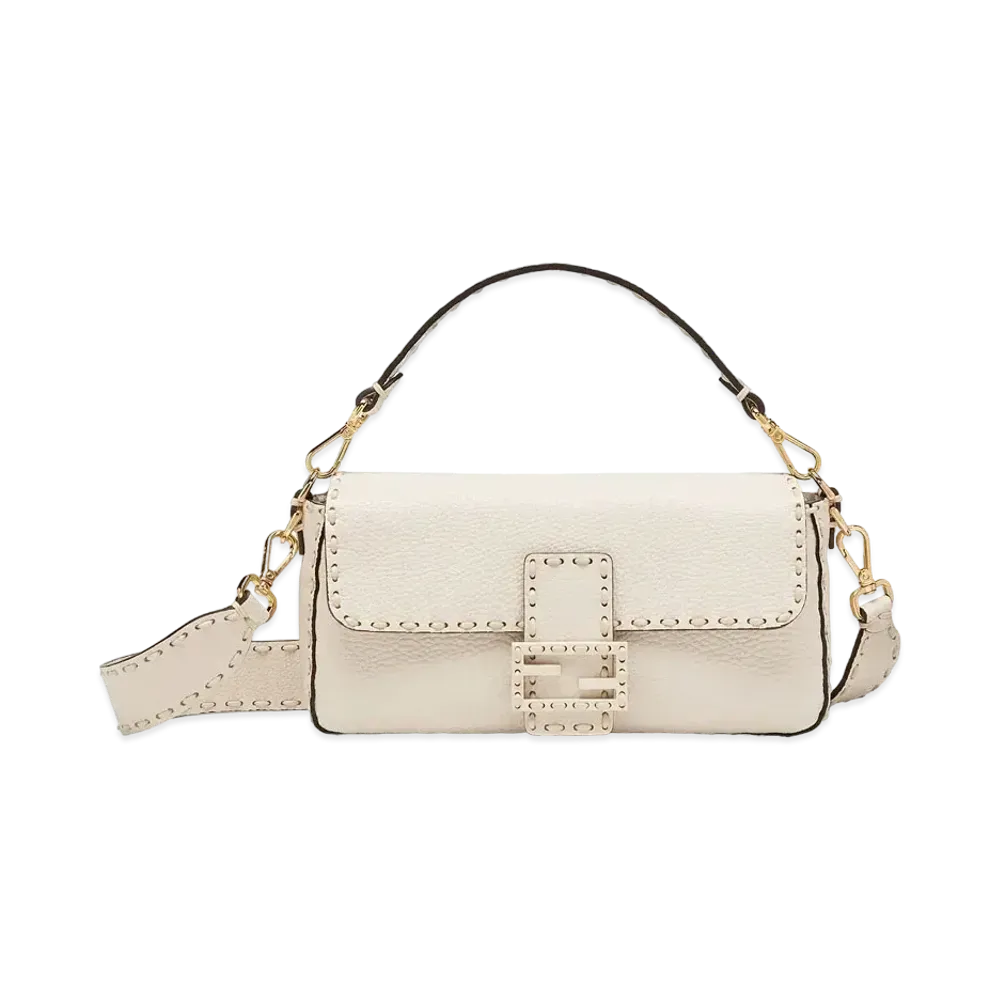 FENDI Baguette Full Grain Leather Bag "White"