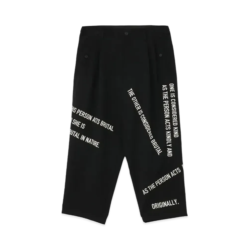 Yohji Yamamoto Pour Homme MESSAGE PRINT ARMY GABARDINE 2TUCK MEDIUM WIDE PANTS "Black"