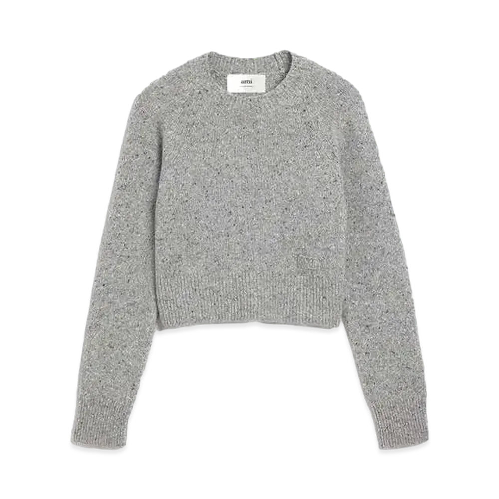 AMI PARIS Donegal Wool Embroidery Crew Neck Sweater "Light Heather Gray"