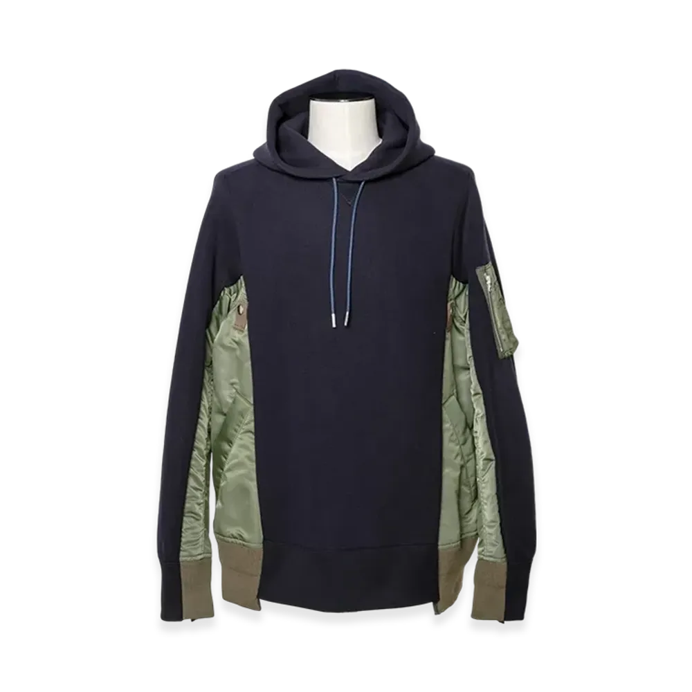sacai Sponge Sweat x Nylon Twill Hoodie "Navy/Khaki"